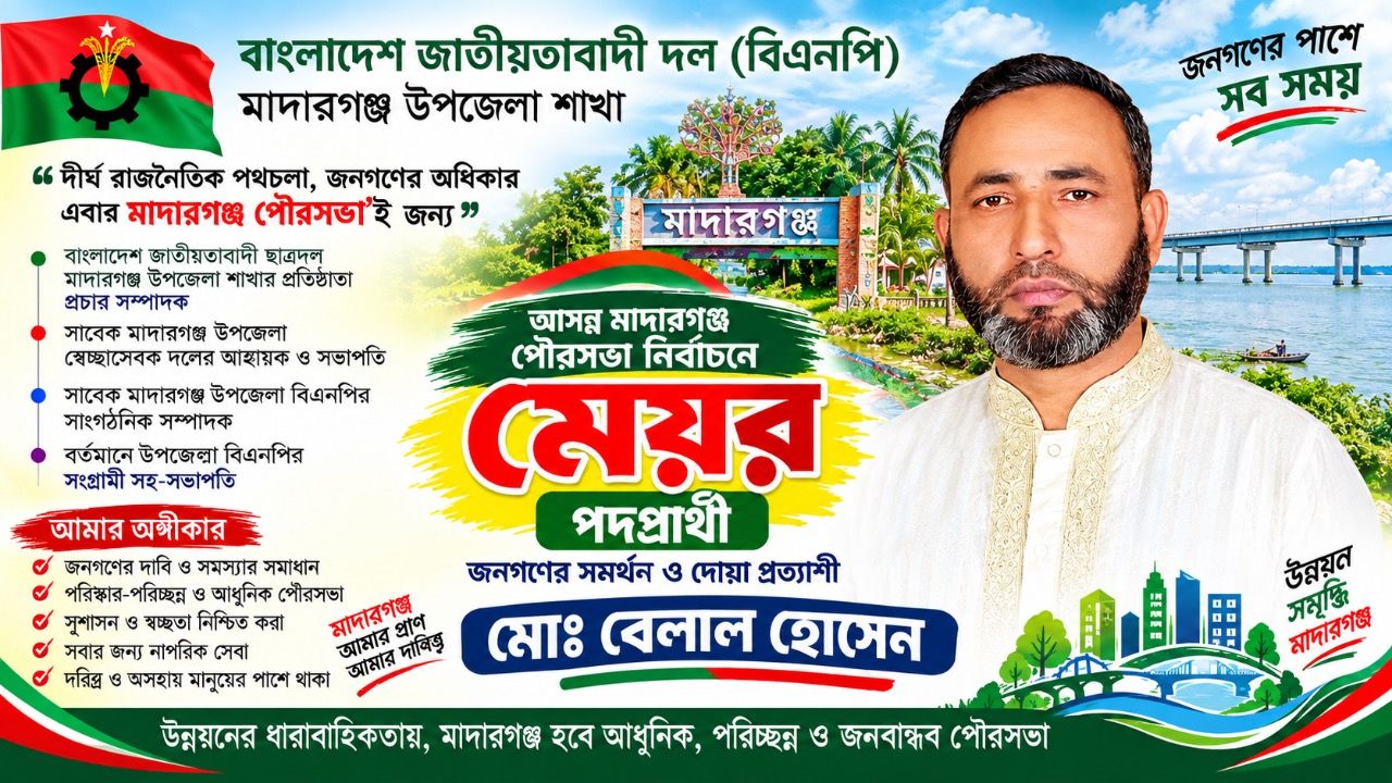 রাজপথের কর্মী থেকে জনসেবার প্রত্যাশা&mdash;মাদারগঞ্জ পৌরসভায় মেয়র প্রার্থী মো. বেলাল হোসেন